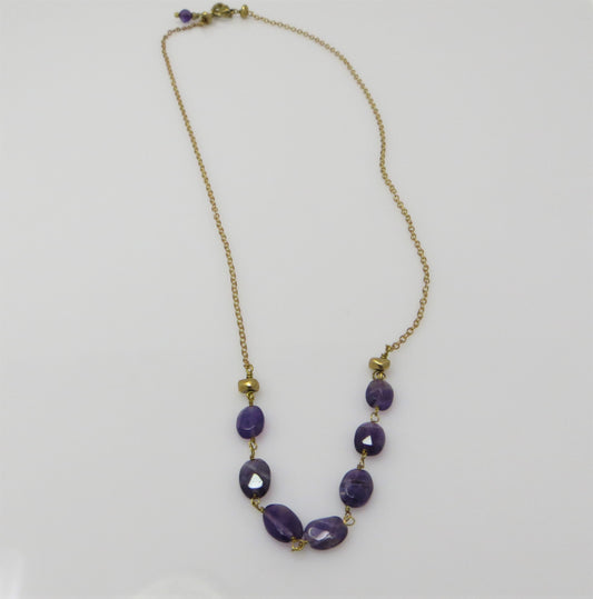 Amethyst Oval and Brass Chain Necklace