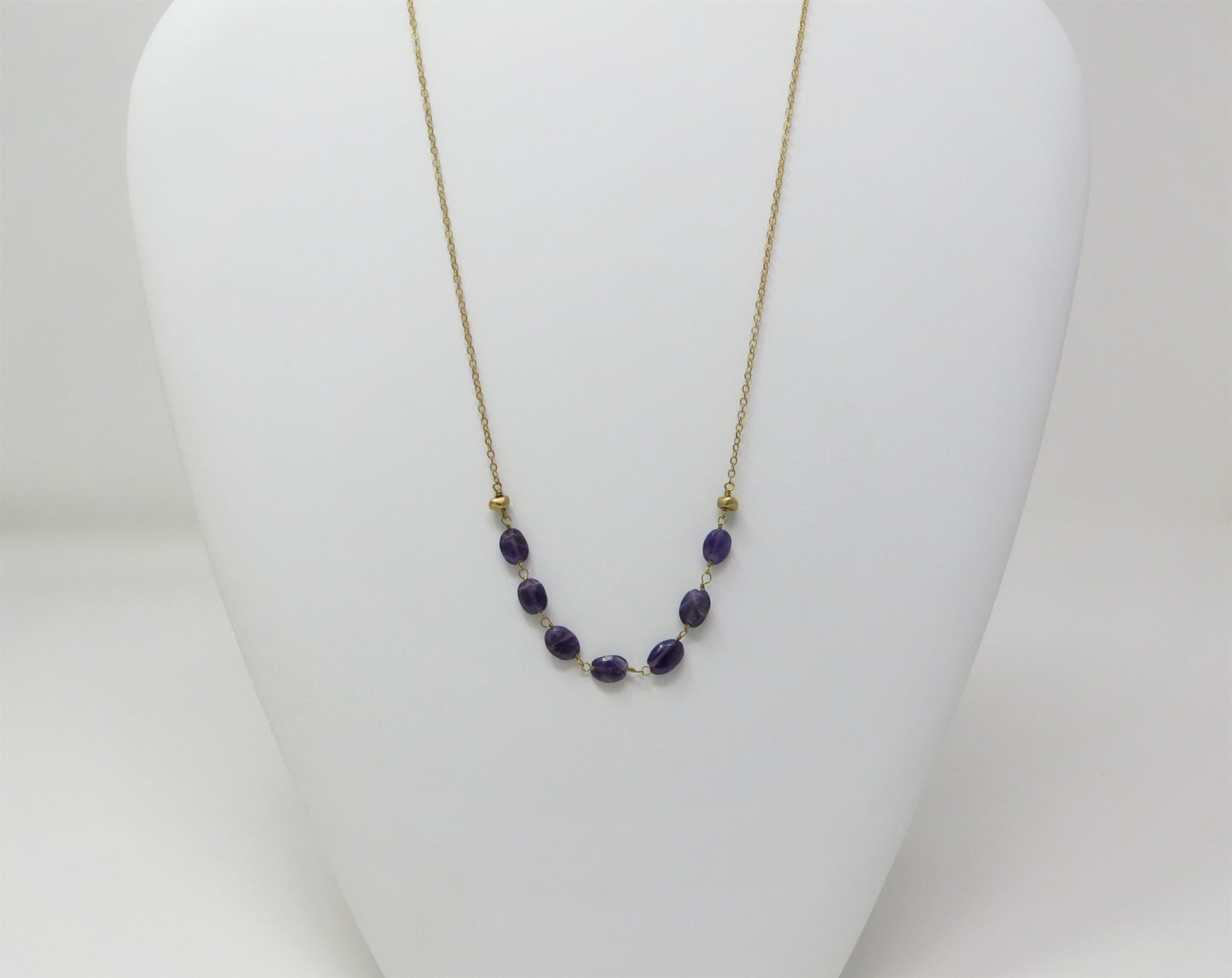 Amethyst Oval and Brass Chain Necklace